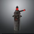 Industrial Tower Structure With Vintage Design Featuring Lighthouse Top Gear Decoration And Red Accents
