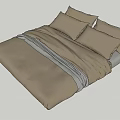 Soft Beige Double Bed with Matching Pillows Comforter and White Stripe 3d model