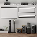 Projection and Surveillance System Setup With Wall Mounted Cameras Screens and Speakers