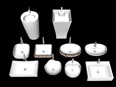 Various White Washbasins With Different Shapes And Modern Designs For Bathroom 3d model