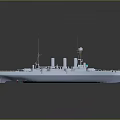 Detailed Historical Warship 3D Model With Turrets Smokestacks Antennas And Reflective Surface