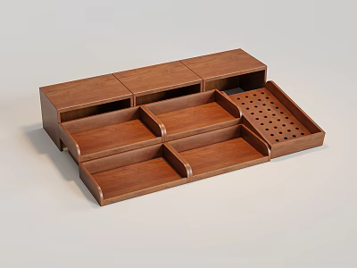 Wooden Display Shelf with Multiple Divided Compartments and Pull Out Drawers for Organizing Small Items 3d model