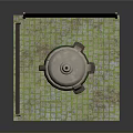 Industrial Cylindrical Structure With Chain Link Fence Checkerboard Floor Tiles Red Antenna And Black Panel