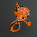 Orange Mechanical Robot Character With Circular Head And Ring Shaped Metallic Legs Design 3d model