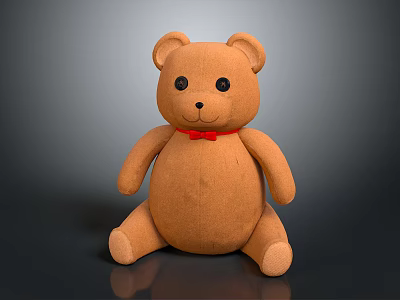 Plush Brown Teddy Bear Sitting With Red Bow Tie On Smooth Surface 3d model
