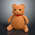 Plush Brown Teddy Bear Sitting With Red Bow Tie On Smooth Surface 3d model