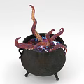 Enchanted Black Cauldron With Boiling Purple Liquid And Octopus Tentacles 3d model