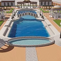 Stunning Landscape With Large Swimming Pool Symmetric Courtyard Classical Pavilions And Columns