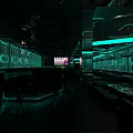 Modern Bar Interior Design With Neon Green Lighting Bar Counter And Seating Area