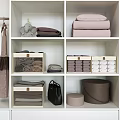 Brown and Transparent Storage Baskets for Closet Organization with Organized Towels and Clothes
