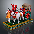 Handcrafted Traditional Ox Cart Model With Decorated Oxen And Human Figures