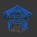 Hexagonal Outdoor Pavilion With Thatch Roof Wooden Structure And Table Chairs Inside