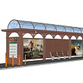 Modern Bus Stop With Glass Roof Brown Structure Benches And Information Board
