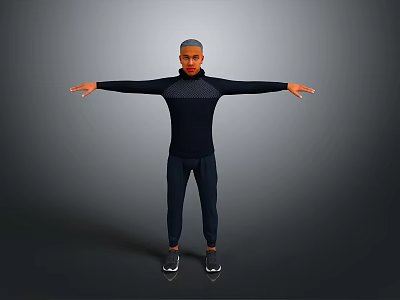 Man Standing With Arms Outstretched In Dark Long Sleeve Top And Pants 3d model