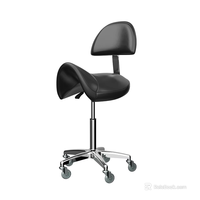 Black Leather Adjustable Chair With Metal Base And Rolling Wheels Design 3d model