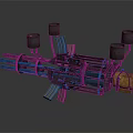 Futuristic Rotating Multiple Barrel Weapon Featuring Metal Structure And Yellow Components 3d model