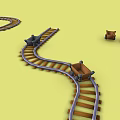 Curved Toy Train Tracks With Small Toy Cars On Yellow Background