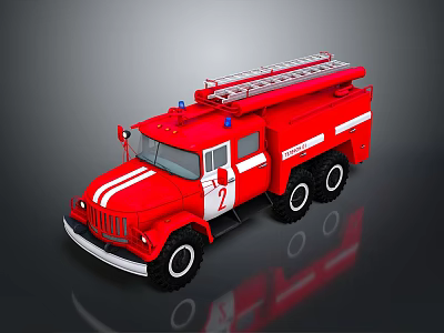 Red 3D Rendered Fire Truck With Ladder And Number 7 On Body 3d model