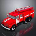 Red 3D Rendered Fire Truck With Ladder And Number 7 On Body