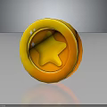 Yellow Circular Shiny Object with Central Star Shape and Glossy Finish on Dark Background