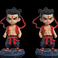 Cartoon Dolls With Topknots Red Forehead Marks Red Vests Black Pants Red Shoes Blue Bases