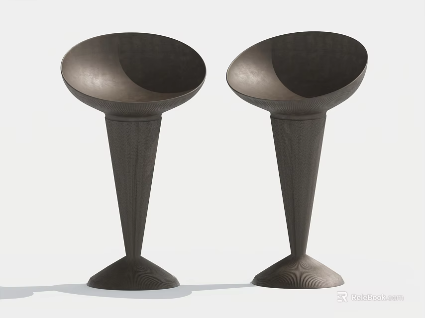 Two Modern Bar Stools with Unique Conical Base and Dark Sleek Surface Design 3d model