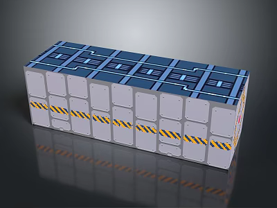 Industrial Modular Unit With Blue Top Gray Panels And Yellow Black Stripes 3d model