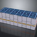 Industrial Modular Unit With Blue Top Gray Panels And Yellow Black Stripes
