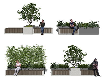 Modern Outdoor Chair Landscape Chair Outdoor Public Chair Landscape Tree Plant Potted Plant model