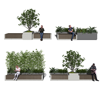 Modern Outdoor Chair Landscape Chair Outdoor Public Chair Landscape Tree Plant Potted Plant 3d model