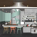 Modern Milk Tea Shop Interior With Spiral Decor Cozy Seating And Beverage Shelves