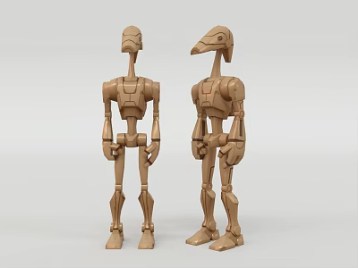 Two Wooden Smart Machine Models With Bird Like Heads And Articulated Bodies 3d model