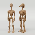 Two Wooden Smart Machine Models With Bird Like Heads And Articulated Bodies