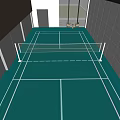 Indoor Badminton Court With Green Floor And White Lines For Fitness Training