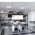 Commercial Kitchen With Stainless Steel Utensils Workbench Storage And Fresh Ingredients