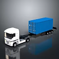 Modern White Cab Truck With Blue Container Trailer On Reflective Surface 3d model