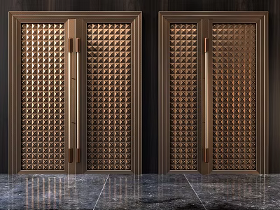 Double Doors With Copper Colored Diamond Pattern Textured Surface And Dark Frame In Modern Interior 3d model