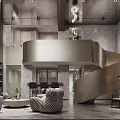 Duplex Living Room Interior Design With Spiral Staircase Gray Walls Sofas And Round Coffee Table