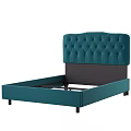 Teal Double Bed With Button Tufted Upholstered Headboard And Modern Frame 3d model