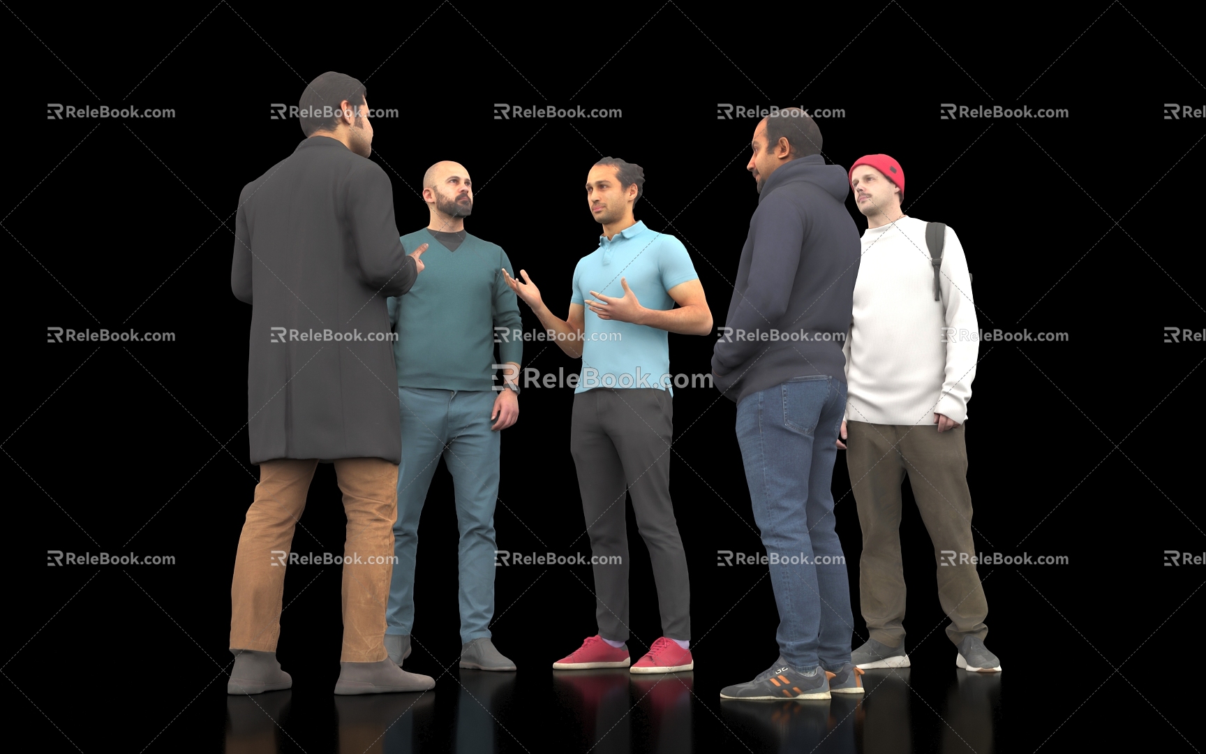 Multi-person man man man model scene conversation atmosphere casual dress conversation chat 3d model