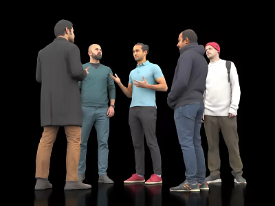 Five Men Casually Standing And Talking Together Against Black Background 3d model