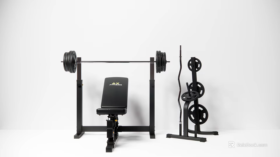 Black Home Gym Sports Equipment Set With Weight Bench Barbell And Dumbbell Rack 3d model 