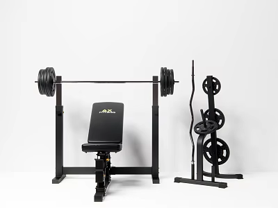 Black Home Gym Sports Equipment Set With Weight Bench Barbell And Dumbbell Rack 3d model