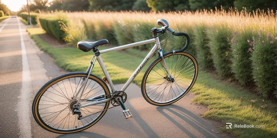 Silver Road Bicycle Parked On Paved Path With Grassy Fields And Sunset Shadows 3d model 