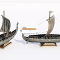 Decorative Ornament Set Ancient Style Sailboat Models with Carved Details and Base