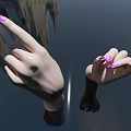 3D Model Hands with Purple Nails in Different Poses on Dark Background