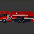 Red ROTH Fire Truck Model With White Blue Stripes And Wheels Cab Equipment