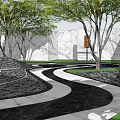 Garden Landscape Design With Curved Pathway Central Water Pond Green Lawn And Surrounding Plants