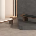 Modern Wooden Benches With Light And Dark Cushions In Minimalist Interior