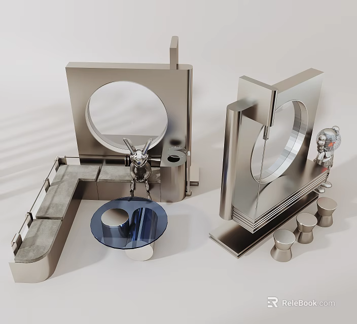 Metal Structural Components Featuring Circular Holes Cylindrical Parts And Dial Instrument 3d model